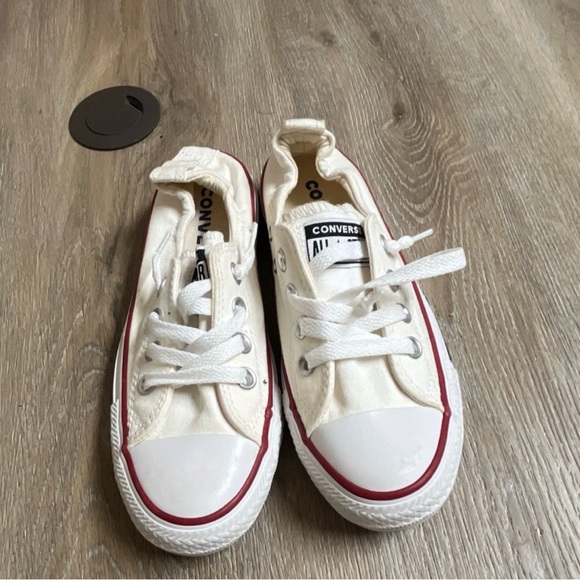 Converse Shoes - Converse White Low-Top Canvas Sneakers with Red Trim